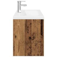 Wastafelkast met ingebouwde wasbak bewerkt hout oud hout - thumbnail