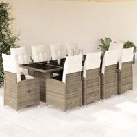 11-delige Bistroset met kussens poly rattan beige - thumbnail