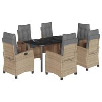 7-delige Tuinset met kussens poly rattan gemengd beige - thumbnail