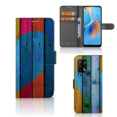 OPPO A74 4G | Book Style Case | Wood Heart - Cadeau voor je Vriend