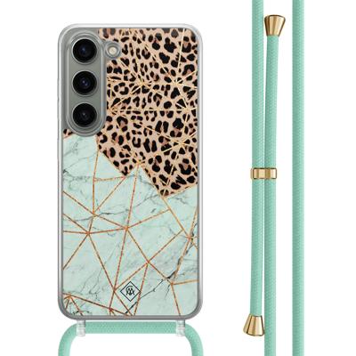 Samsung Galaxy S23 hoesje met mint koord - Luipaard marmer mint