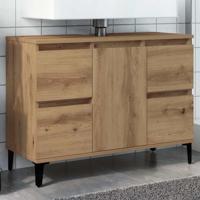 Wastafelkast 80x33x60 cm bewerkt hout artisanaal eikenkleur - thumbnail