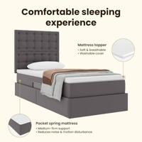 Opslag bed met matras met hoofdeinde Grijs 90 x 200 cm Nep Leer - thumbnail