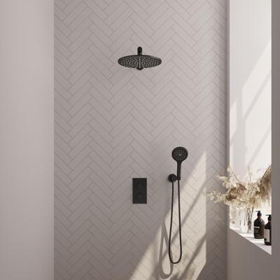 Brauer Black Edition Thermostatische Regendoucheset Inbouw - Hoofddouche 30 cm - Rechte Wandarm - 3 Weg - Handdouche 3 Standen - Doucheslang - Wandaansluitbocht - Mat Zwart