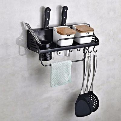Een versie 40cm 1 Cup keuken multifunctionele wand-gemonteerde kruiderij houder opberg rek (zwart)