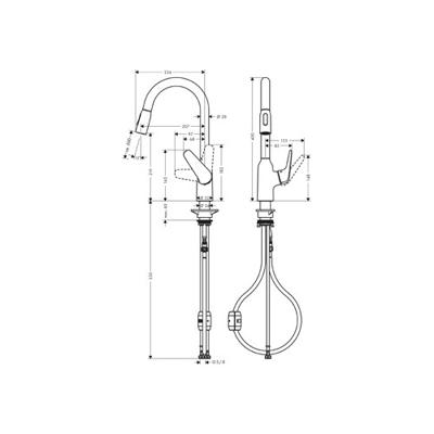 Hansgrohe Focus M42 ééngreeps keukenmengkraan 220 met uittrekbare vuistdouche, 2 straalsoorten, chroom