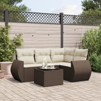 5-delige Loungeset met kussens poly rattan bruin - thumbnail