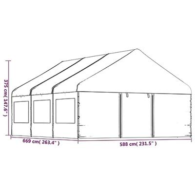 Prieel met dak 6,69x5,88x3,75 m polyetheen wit