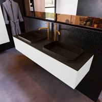 Badkamermeubelset Mondiaz Erin 150 cm met 1 Lade met RIDGE Wastafel Dubbel Urban met 2 kraangaten Greeploos Mat Talc - thumbnail