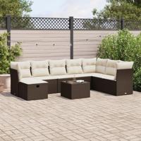 9-delige Loungeset met kussens poly rattan bruin - thumbnail