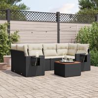 7-delige Loungeset met kussens poly rattan zwart - thumbnail