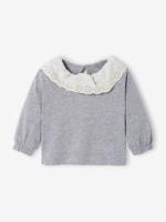 Baby-T-shirt met kraag in Engels borduurwerk grijs gechineerd - thumbnail
