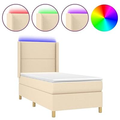 vidaXL Boxspring met matras en LED stof crèmekleurig 90x190 cm, bed, boxspringbed, tweepersoonsbed, slaapmeubel, boxspring bed, bed met matras