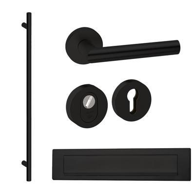 Hardbrass Voordeurset rond met XL-greep 1900mm SKG3 met kerntrekbeveiliging - zwart