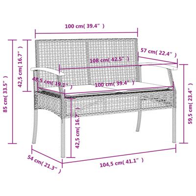 3-delige Tuinset met kussens poly rattan zwart - thumbnail