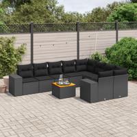 10-delige Loungeset met kussens poly rattan zwart - thumbnail