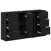 Dressoir met lade Zwart Eiken 180 x 30 x 70 cm Bewerkt hout - thumbnail