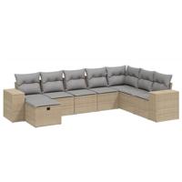 8-delige Loungeset met kussens poly rattan gemengd beige - thumbnail