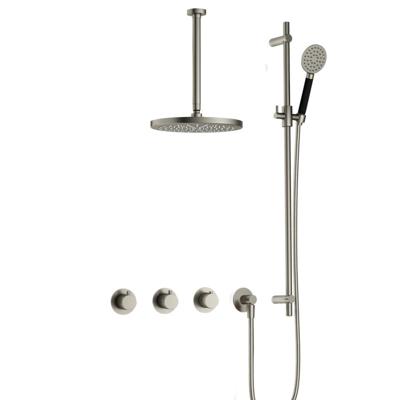 Hotbath Cobber - CB7067 - Inbouw Regendoucheset - Geborsteld Nikkel - 2 Stopkranen - Thermostatisch - Plafondbuis 30 cm - Hoofddouche 200 mm - Ronde Handdouche 3 Standen - Glijstang 900 mm - Waterbesparend