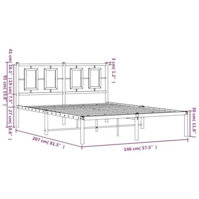 Bedframe met hoofdbord metaal zwart 140x200 cm