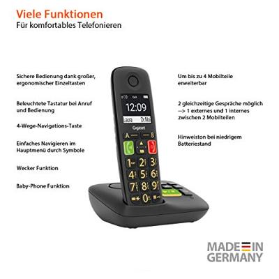 Gigaset E290A DECT/GAP Draadloze DECT-telefoon Compatibel voor hoorapparatuur, Antwoordapparaat, Handsfree, Babyfoon Zwart Gigaset E290A DECT/GAP Draadloze DECT-telefoon Compatibel voor hoorapparatuur, Antwoordapparaat, Handsfree, Babyfoon Zwart