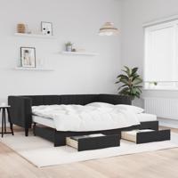 Slaapbank met onderschuifbed en lades 100x200 cm fluweel zwart - thumbnail