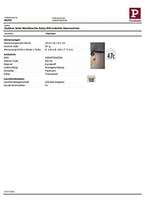Paulmann 94253 Soley Huisnummerbord Energielabel: G (A - G) Wit - thumbnail