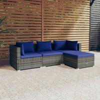 4-delige Loungeset met kussens poly rattan grijs - thumbnail