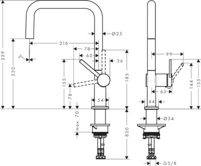 Hansgrohe Talis M54 ééngreeps keukenmengkraan U 220, rvs look