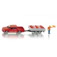 Siku Volkwagen pick up met kantelaanhangwagen rood/zilver (3543) - thumbnail
