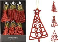 Kersthanger Kerstboom opgegewerkt 14cm Rood - thumbnail