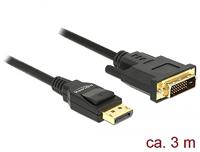 Delock 85314 DisplayPort-kabel DisplayPort / DVI Aansluitkabel DisplayPort-stekker, DVI-D 24+1-polige stekker 3 m Zwart Vergulde steekcontacten, Verdraaid, - thumbnail