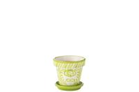 J-Line Flowerpot+Plate Granada Handmade+Painted Ceramic Green Small - thumbnail