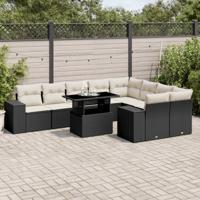 10-delige Loungeset met kussens poly rattan zwart - thumbnail
