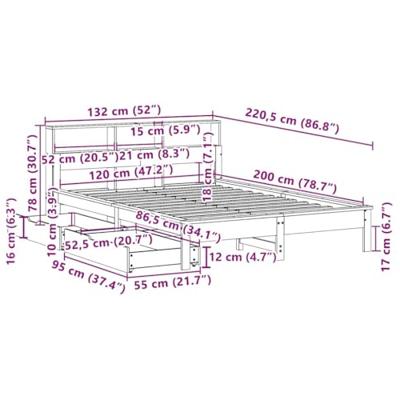 Bed met boekenkast zonder matras massief grenenhout 120x200 cm