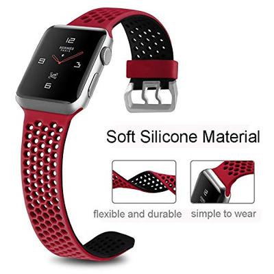 By Qubix - Bandje met gaatjes - 2 kleuren - Rood met zwart - Compatible met Apple Watch 38mm / 40mm / 41mm / 42mm - Compatible Apple watch bandjes
