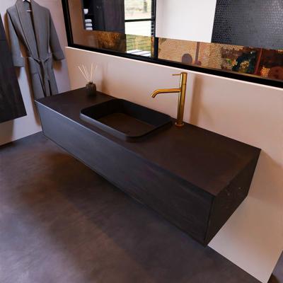 Badkamermeubelset Mondiaz Erin 150 cm met 1 Lade met RIDGE Wastafel Midden Urban met 1 kraangat Greeploos Mat Dark Brown