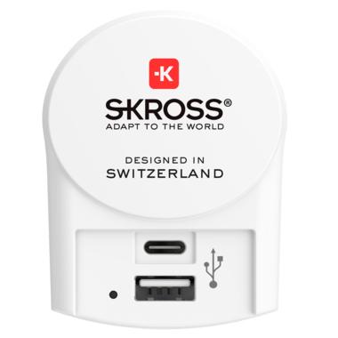 Skross Europa 1x USB + 1x USB-C Wereldstekker Wit