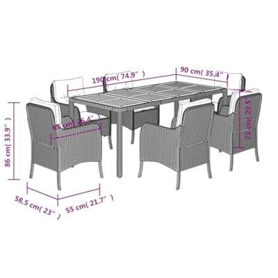 7-delige Tuinset met kussens poly rattan grijs