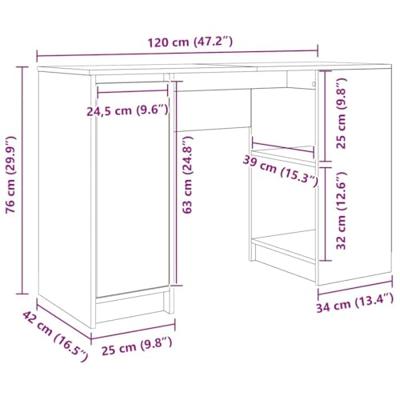 Bureau 120x42x76 cm spaanplaat grijs sonoma