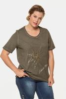 Ulla Popken T-shirt, classic, oil dyed, pailletten - Grote Maten - thumbnail