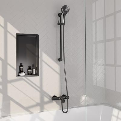 Brauer Stripe opbouw baddouche thermostaatkraan SET 02 met glijstang en 3-standen handdouche en doucheslang gunmetal geborsteld PVD