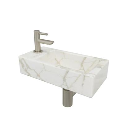Wiesbaden Mini-Rhea links fonteinset 36x18x9cm Carrara marmerlook wit incl. Amador fonteinkraan geborsteld staal 32.5496 - 22.3708 - 32.3537 - 33.4421 - 33.4399 Wiesbaden Mini-Rhea links fonteinset 36x18x9cm Carrara marmerlook wit incl. Amador fonteinkraan geborsteld staal 32.5496 - 22.3708 - 32.3537 - 33.4421 - 33.4399