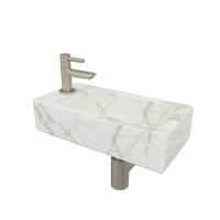 Wiesbaden Mini-Rhea links fonteinset 36x18x9cm Carrara marmerlook wit incl. Amador fonteinkraan geborsteld staal 32.5496 - 22.3708 - 32.3537 - 33.4421 - 33.4399 - thumbnail