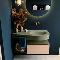 MONDIAZ RIVA 100cm badmeubel onderkast / planchet kleur Rosee met 1 lade. Wastafel DULCET rechts 0 kraangaten kleur Army. - thumbnail