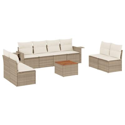 9-delige Loungeset met kussens poly rattan beige