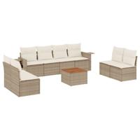 9-delige Loungeset met kussens poly rattan beige - thumbnail
