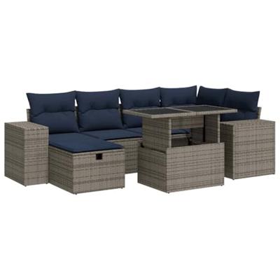 7-delige Loungeset met kussens poly rattan acacia bruin