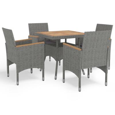 5-delige Tuinset poly rattan en acaciahout grijs
