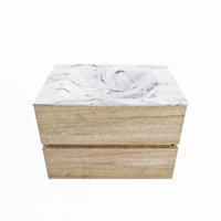MONDIAZ VICA-DLUX 70cm badmeubel onderkast Washed Oak 2 lades. Inbouw wastafel CLOUD midden zonder kraangat, kleur Glace. - thumbnail